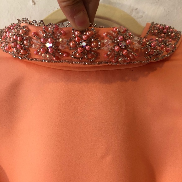 Long evening gown dress modest style peach pink - Picture 9 of 10